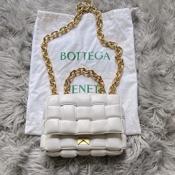 Bottega Veneta Chain Cassette Padded Intrecciato Crossbody Bag - White/Gold - Picture 1 of 14